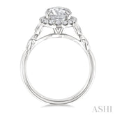 1/3 Ctw Oval Shape Carved Shank Round Cut Diamond Semi-Mount Engagement Ring in 14K White Gold